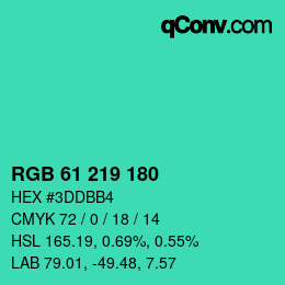 カラーコード: RGB 61 219 180 | qconv.com