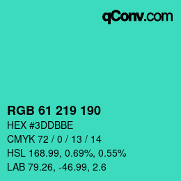 Color code: RGB 61 219 190 | qconv.com