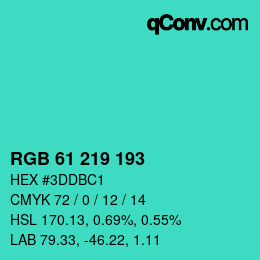 Color code: RGB 61 219 193 | qconv.com