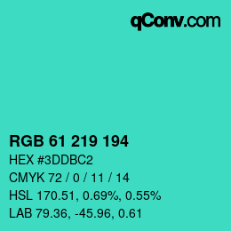 颜色代码: RGB 61 219 194 | qconv.com
