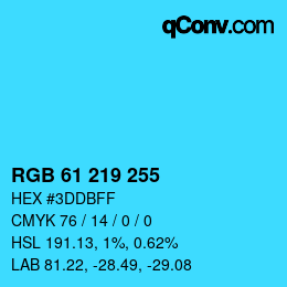 Color code: RGB 61 219 255 | qconv.com