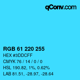 Color code: RGB 61 220 255 | qconv.com