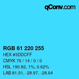 Color code: RGB 61 220 255 | qconv.com