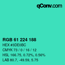 カラーコード: RGB 61 224 188 | qconv.com