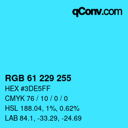 Color code: RGB 61 229 255 | qconv.com