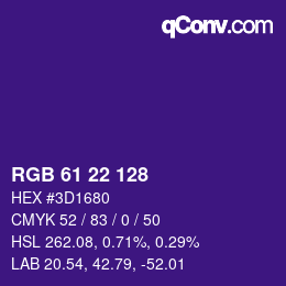 Color code: RGB 61 22 128 | qconv.com
