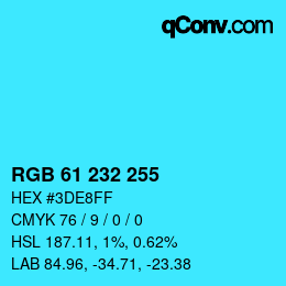 Color code: RGB 61 232 255 | qconv.com