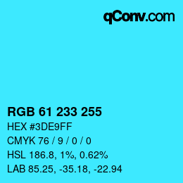 Color code: RGB 61 233 255 | qconv.com