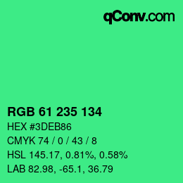 颜色代码: RGB 61 235 134 | qconv.com