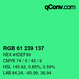 カラーコード: RGB 61 239 137 | qconv.com