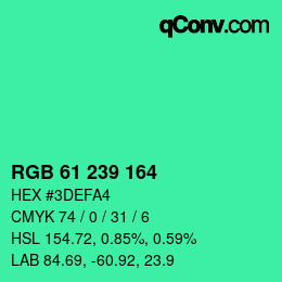 カラーコード: RGB 61 239 164 | qconv.com