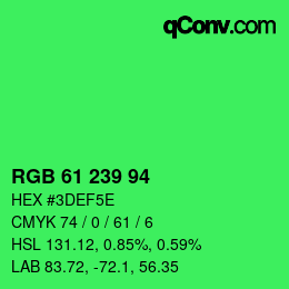 Color code: RGB 61 239 94 | qconv.com