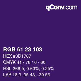 Color code: RGB 61 23 103 | qconv.com