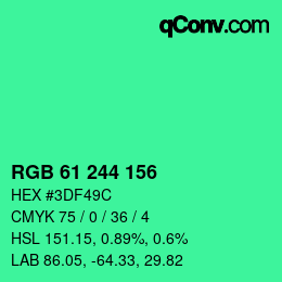 カラーコード: RGB 61 244 156 | qconv.com