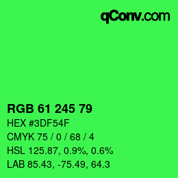 颜色代码: RGB 61 245 79 | qconv.com