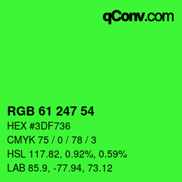 カラーコード: RGB 61 247 54 | qconv.com