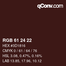 カラーコード: RGB 61 24 22 | qconv.com