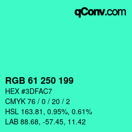 Color code: RGB 61 250 199 | qconv.com