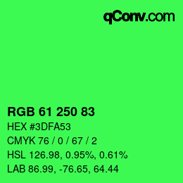 颜色代码: RGB 61 250 83 | qconv.com
