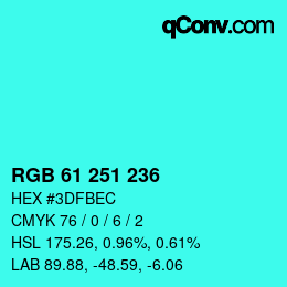颜色代码: RGB 61 251 236 | qconv.com