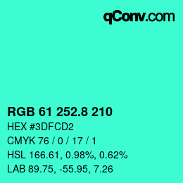 カラーコード: RGB 61 252.8 210 | qconv.com