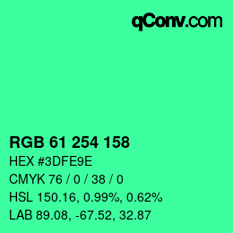 Color code: RGB 61 254 158 | qconv.com