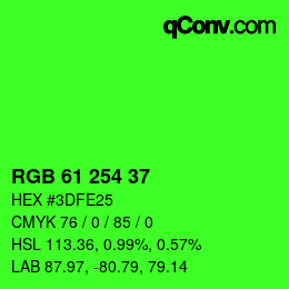 Color code: RGB 61 254 37 | qconv.com