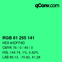 Color code: RGB 61 255 141 | qconv.com