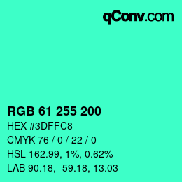 Color code: RGB 61 255 200 | qconv.com