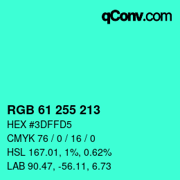 Color code: RGB 61 255 213 | qconv.com