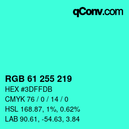 Color code: RGB 61 255 219 | qconv.com