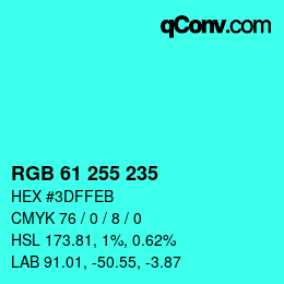 Color code: RGB 61 255 235 | qconv.com