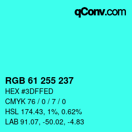 Color code: RGB 61 255 237 | qconv.com