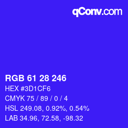 Color code: RGB 61 28 246 | qconv.com