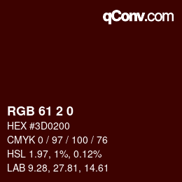 Color code: RGB 61 2 0 | qconv.com