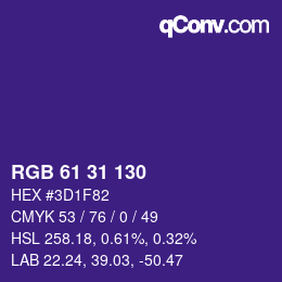 Color code: RGB 61 31 130 | qconv.com