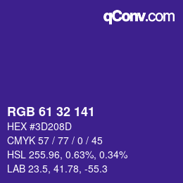 Color code: RGB 61 32 141 | qconv.com