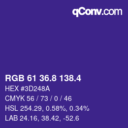 カラーコード: RGB 61 36.8 138.4 | qconv.com