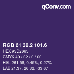 カラーコード: RGB 61 38.2 101.6 | qconv.com