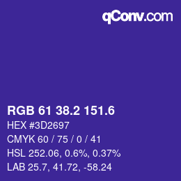 カラーコード: RGB 61 38.2 151.6 | qconv.com