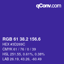 カラーコード: RGB 61 38.2 156.6 | qconv.com