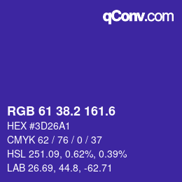 カラーコード: RGB 61 38.2 161.6 | qconv.com