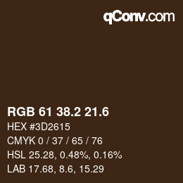 カラーコード: RGB 61 38.2 21.6 | qconv.com