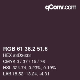 カラーコード: RGB 61 38.2 51.6 | qconv.com
