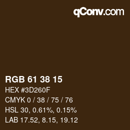 Color code: RGB 61 38 15 | qconv.com