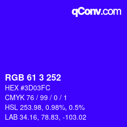 颜色代码: RGB 61 3 252 | qconv.com
