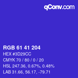 Code couleur: RGBA 61 41 204 1 | qconv.com