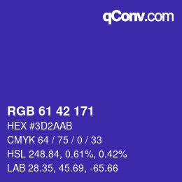 Color code: RGB 61 42 171 | qconv.com