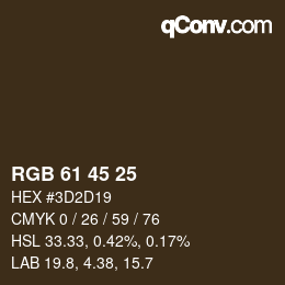Color code: RGB 61 45 25 | qconv.com