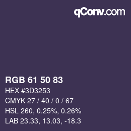 Color code: RGB 61 50 83 | qconv.com